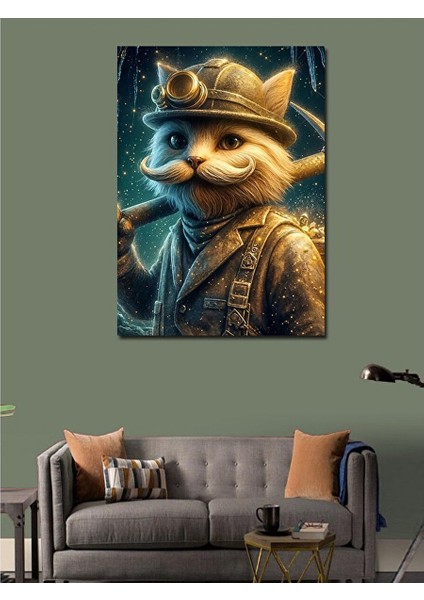 Kanvas Tablo Bıyıklı Madenci Kedi 70X100 cm modelleri