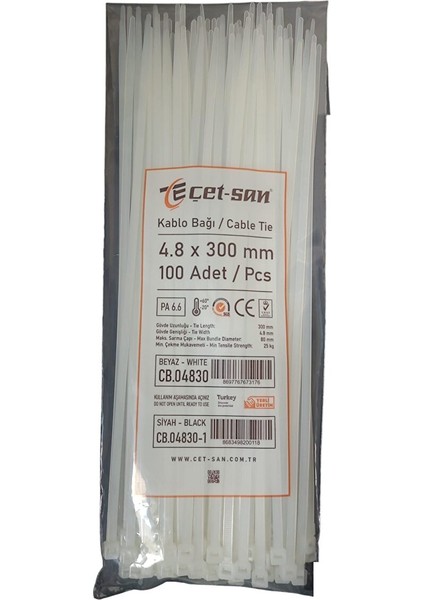4,8X300 Kablo Bağı Beyaz 100 Adet