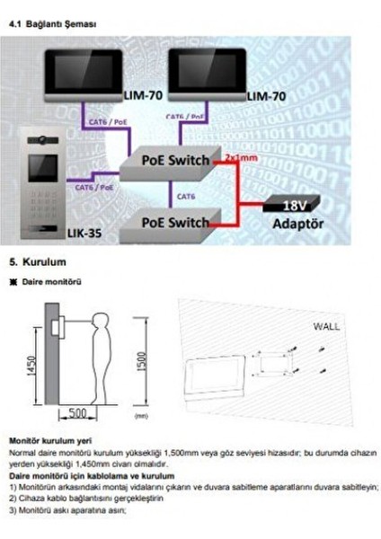 Ip Interkom Linux Lim-70 7 Inç LCD Ekran Alarm Özellikli Daire Monitörü 9g 06 00 0003