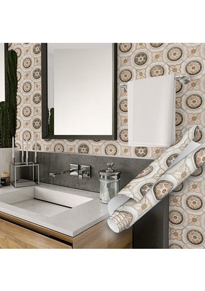 Çiçek Motifli Yapışkanlı Folyo, Mozaik Fayans Görünümlü Mutfak, Banyo, Mobilya Kaplama 0329 45X1500 cm fırsatları