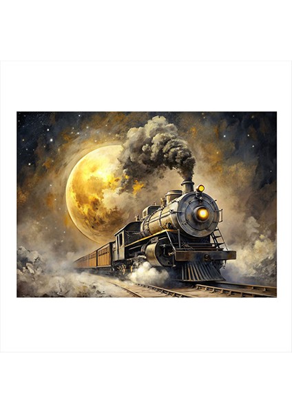 Buharlı Tren ve Dolunay Model Mdf Tablo 25CMX 35CM 25X35 cm