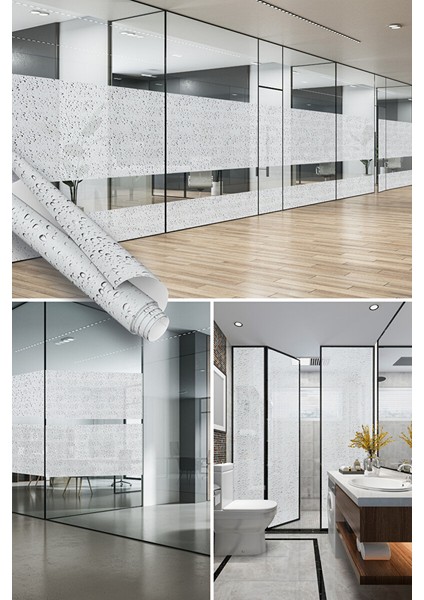 Damlacık Görünümlü Yapışkan Cam Folyosu, Duşakabin, Mutfak, Banyo, Ofis Şeffaf Pencere Kaplama 0934 90X500 cm