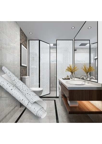 Damlacık Görünümlü Yapışkan Cam Folyosu, Duşakabin, Mutfak, Banyo, Ofis Şeffaf Pencere Kaplama 0934 90X500 cm modelleri