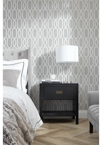 5377 Metalik Gri ve Soft Bej Geometrik Desen Duvar Kağıdı 5,30 M²