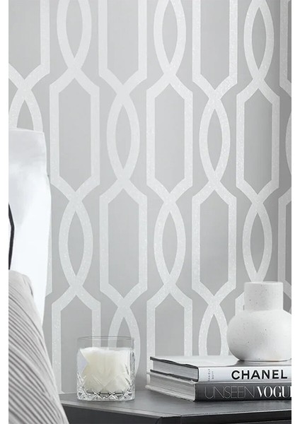 5377 Metalik Gri ve Soft Bej Geometrik Desen Duvar Kağıdı 5,30 M²