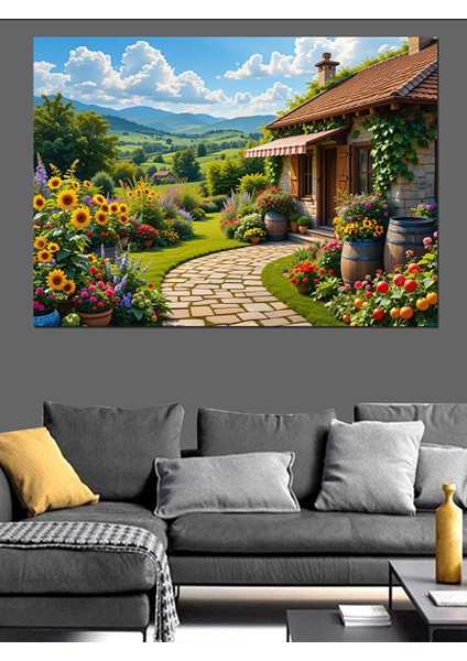 Kır Çiçekli Bahçe Manzarası Dekoratif Kanvas - Mdf Ahşap Tablo 70X100 cm fiyatları