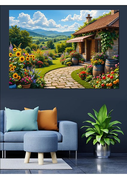 Kır Çiçekli Bahçe Manzarası Dekoratif Kanvas - Mdf Ahşap Tablo 70X100 cm fırsatları