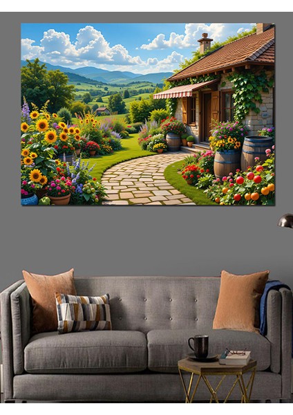 Kır Çiçekli Bahçe Manzarası Dekoratif Kanvas - Mdf Ahşap Tablo 70X100 cm indirimleri
