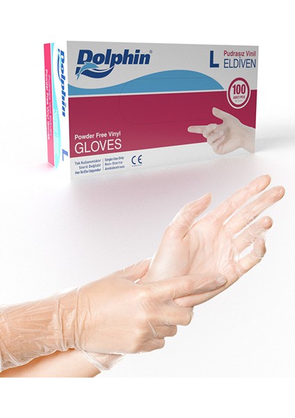 Beyaz Vinil Eldiveni Pudrasız L 100 Adet L