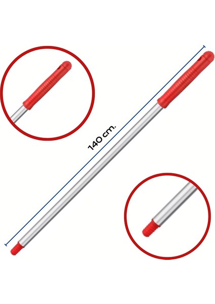 Premium Kalite Alüminyum Eloksallı Sap, Vidalı 140 Cm. Kırmızı