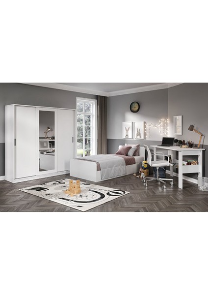 Anemon 3 Parçalı Tek Kişilik Mdf Genç Odası Takımı - Tamamı Mdf Gardrop, Masa, Karyola