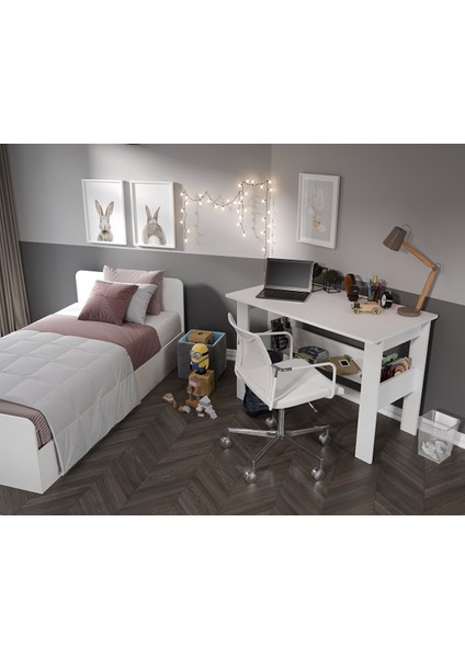 Anemon 3 Parçalı Tek Kişilik Mdf Genç Odası Takımı - Tamamı Mdf Gardrop, Masa, Karyola