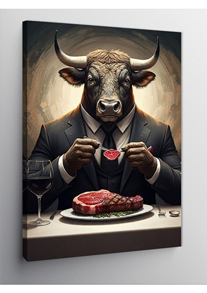 Kanvas Tablo Steak Yiyen Boğa 70X100 cm