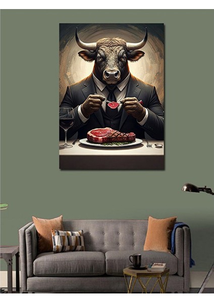 Kanvas Tablo Steak Yiyen Boğa 70X100 cm modelleri