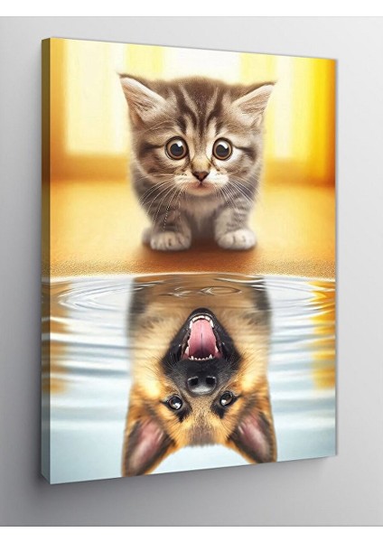 Kanvas Tablo Yavru Kedi ve Gölgedeki Köpek