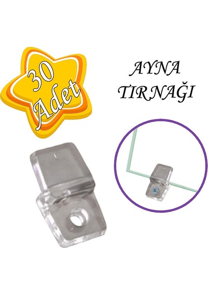 30 Adet Ayna Tırnağı Cam Ayna Tutucu Plastik Şeffaf