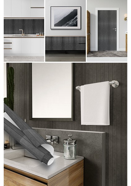 Siyah Kendinden Yapışkanlı Folyo, Laminent Parke Görünümlü Mobilya Kaplama Kağıdı 0144 90X1500 cm