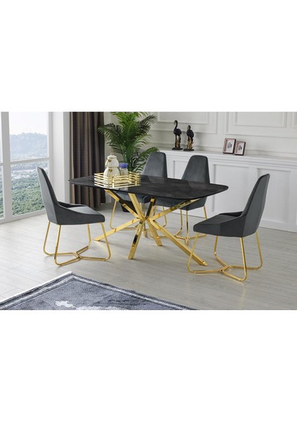 Lara Çapraz High Gloss Yemek Masa Sandalye Takımı 90X180CM