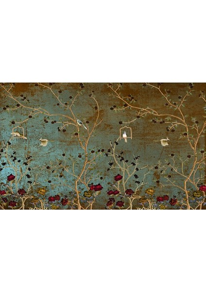 Ps 690 - Koyu Çiçekli Kuş Desenli Poster Duvar Kağıdı 300X260 cm