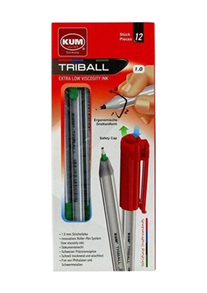 Trıball Tükenmez Kalem 1mm Kırmızı 12'li Paket