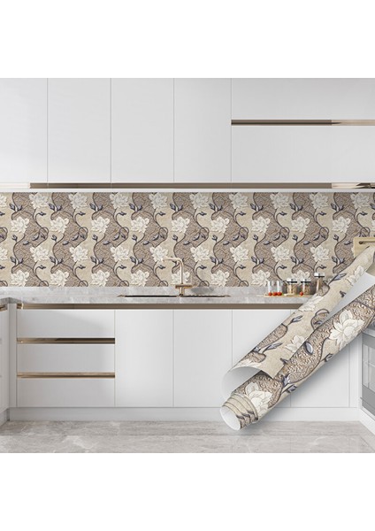 Bej Çiçek Desenli Yapışkanlı Folyo, Silinebilir Tezgah Arası, Mobilya Kaplama Kağıdı 0307 90X1500 cm modelleri