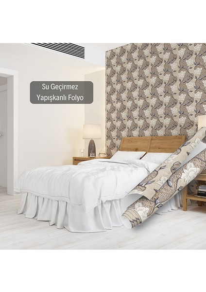 Bej Çiçek Desenli Yapışkanlı Folyo, Silinebilir Tezgah Arası, Mobilya Kaplama Kağıdı 0307 90X1500 cm fırsatları