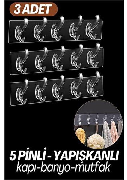 Transformacion 5 Pinli Yapışkanlı Askı Xenoty Design 3 Lü Set 718948