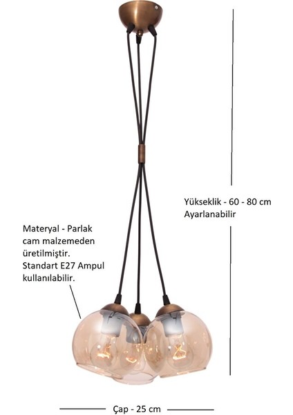 Minör 3'lü Eskitme Sarkıt Avize