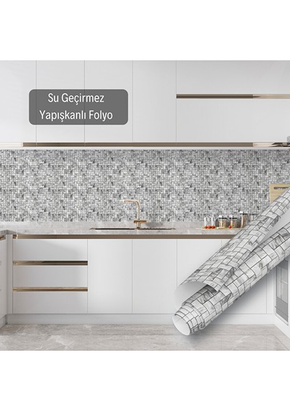 Gri Tuğla Desenli Yapışkanlı Folyo, Masa Dolap Raf Tezgah Arası Kaplama Folyosu 0348 45X500 cm modelleri