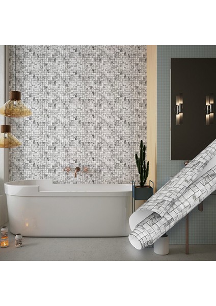 Gri Tuğla Desenli Yapışkanlı Folyo, Masa Dolap Raf Tezgah Arası Kaplama Folyosu 0348 45X500 cm fırsatları