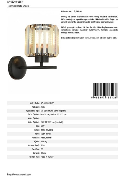 Aralık Aplik E27 12W 20X27CM Metal Siyah -AP-65244-1BSY fırsatları