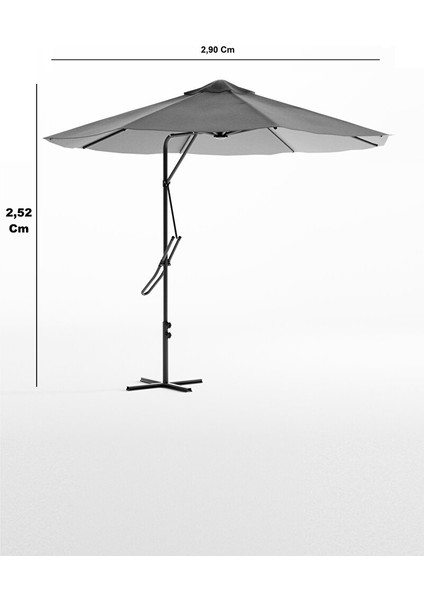 Bahçe Balkon Cafe Şemsiye 290X290 cm Katlanır Gri