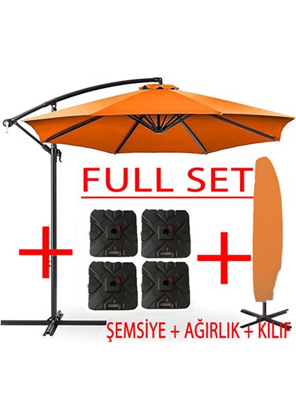 3 mt 8 Kaburga Full Demir 21 kg Turuncu Bahçe Şemsiyesi Full Set Havuz Şemsiyesi Büyük Şemsiye