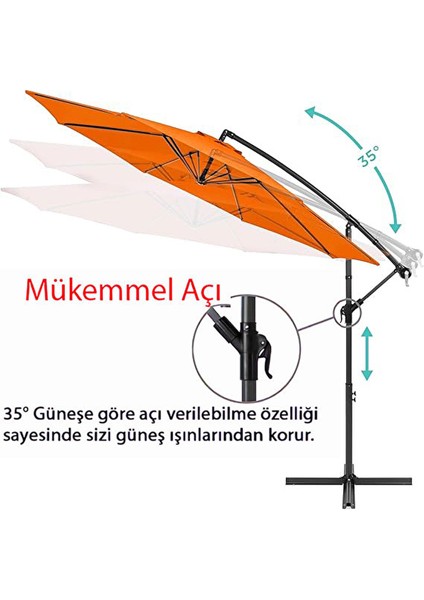 3 mt 8 Kaburga Full Demir 21 kg Turuncu Bahçe Şemsiyesi Full Set Havuz Şemsiyesi Büyük Şemsiye
