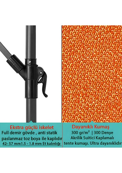 3 mt 8 Kaburga Full Demir 21 kg Turuncu Bahçe Şemsiyesi Full Set Havuz Şemsiyesi Büyük Şemsiye