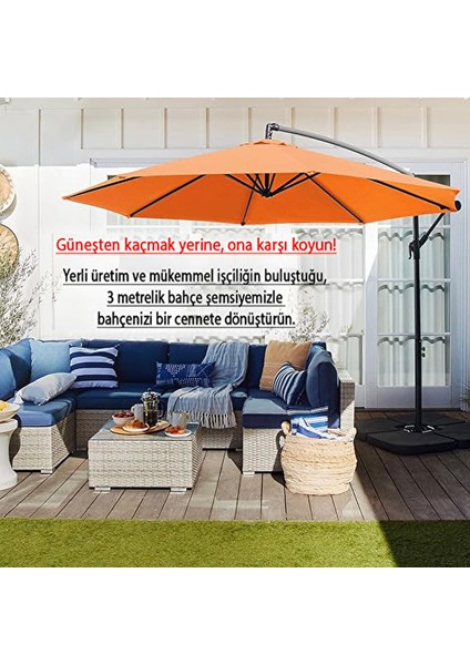 3 mt 8 Kaburga Full Demir 21 kg Turuncu Bahçe Şemsiyesi Full Set Havuz Şemsiyesi Büyük Şemsiye