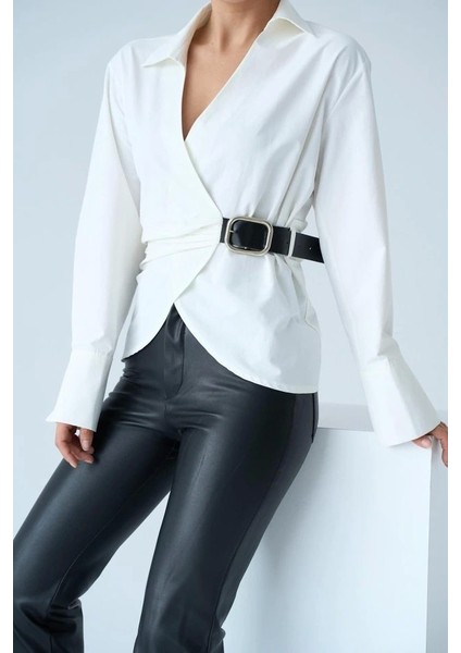 Kemerli Gömlek - Ekru fırsatları