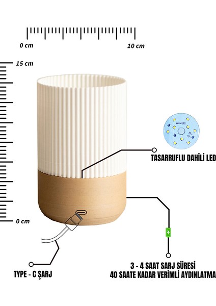 Modern Tasarım Candle Serisi Şarjlı Masa Lambası & Aplik | Ahşap Dokulu Ayak