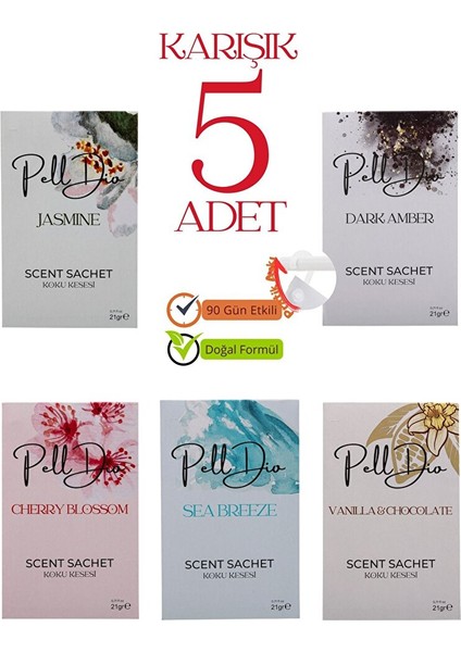 5'li Karışık Dolap Ayakkabılık ve Çekmece Parfümlü Kese Kokusu Oda Koku Kesesi