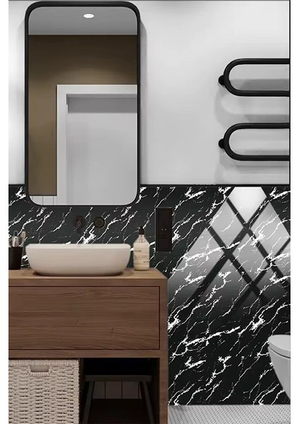 30X60 cm Beyaz Şerit Siyah Mermer Desenli Kendinden Yapışkanlı Köpük Banyo Pvc Duvar PANELI-UK-M08 fırsatları