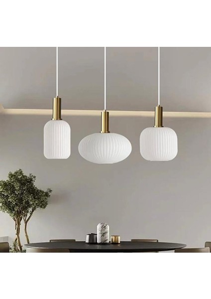 Rustik Dekoratif Metal Modern Masa Üstü Eskitme Kaplama Beyaz Opal Camlı 3 Lü Avize
