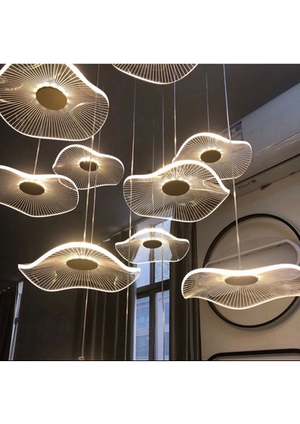 Luxury Exclusive Yuvarlak Sarkıt LED Avize Jellyfish Gold Sarı 16'lı Ledli Avize