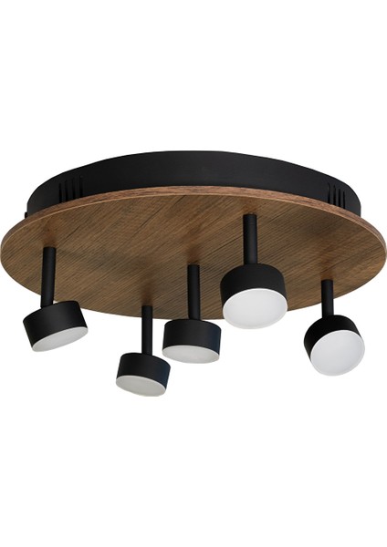 Plafonyer Spotlu Yuvarlak Ahşap LED Avize 40 cm