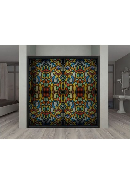 Sf 628 Enerjik Renkli Geometrik Desenli Şeffaf Vitray Cam Kaplama Yapışkanlı Folyo 45X100 cm fırsatları