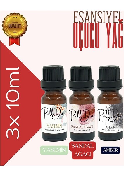 3'lü Yasemin-Sandal-Amber Esansiyel Uçucu Yağ, Buhurdanlık Yağı, Difüzör Esansı, Oda Kokusu 10ML-3