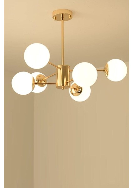 Rita Modern Gold Kaplama Beyaz Globe Camlı Altılı Avize