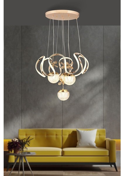 Maxı Toplu Taşlı Modern Sarkıt LED Avize 3 Renk Gold Kaplamalı