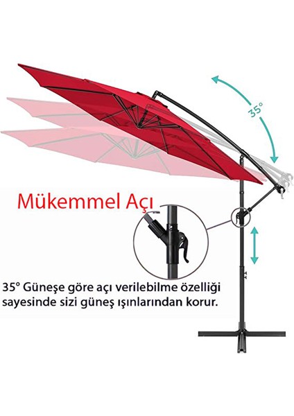 3 mt 8 Kaburga Full Demir 21 kg Kırmızı Bahçe Şemsiyesi