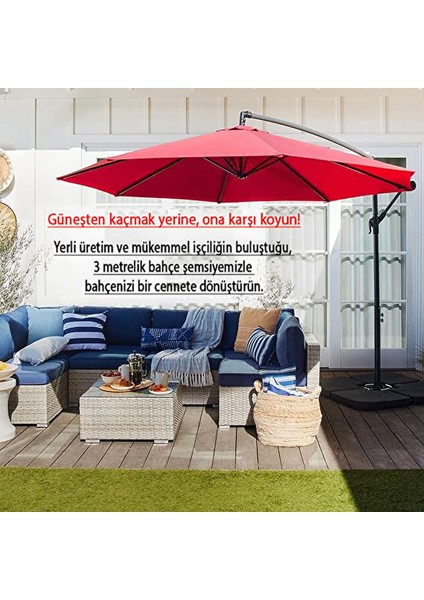 3 mt 8 Kaburga Full Demir 21 kg Kırmızı Bahçe Şemsiyesi