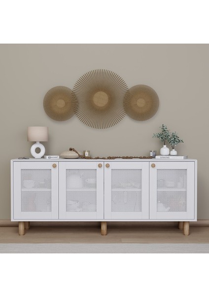 Bohem Serisi Natura Pvc Hasır Desen Mat Beyaz Konsol